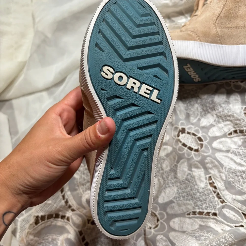 Sorel Y2K Subversive Grunge Wedge Tan Suede High Top Sneakers Womens 6.5